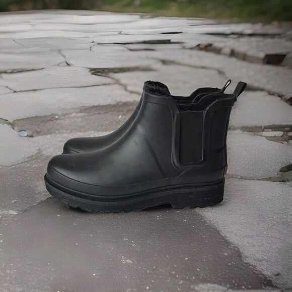 Chooka Rain Boots Delridge Chelsea Black Faux Fur Lined Waterproof Womens Size 9 - Picture 1 of 9